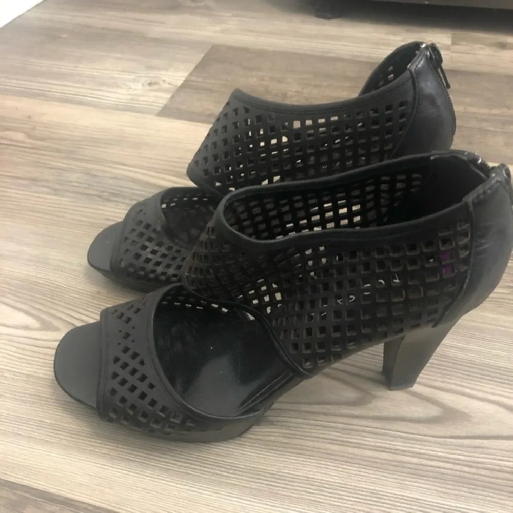 Franco‎ Sarto Diamond Laser Cut Ankle Black Heels